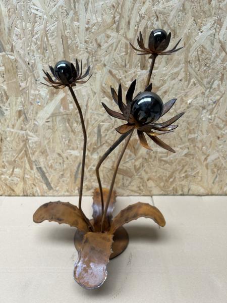 Metallblume LISSY - 3 Blüten mit Edelstahlkugel - sehr dekorativ