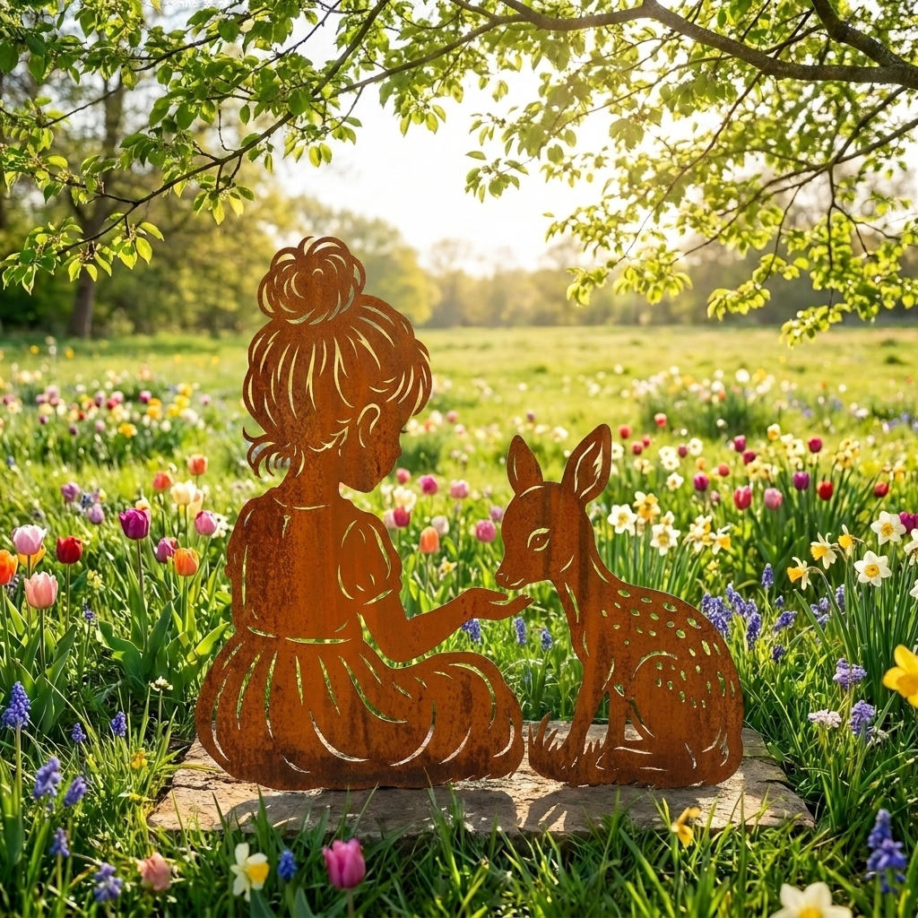 Mädchen mit sitzendem Kitz - Motivreihe Freunde