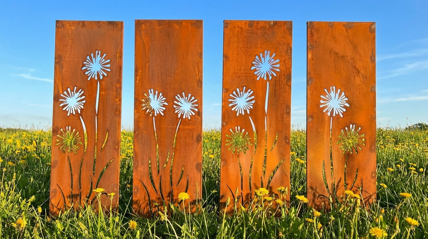 Hingucker Stelen Set Sichtschutz Pusteblumen